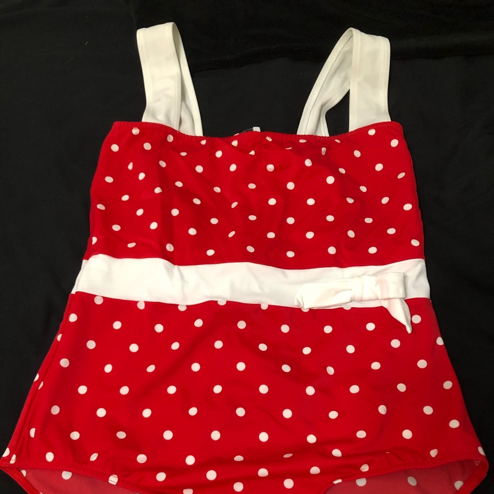 ASOS Curve red and white polka dot bathing suit